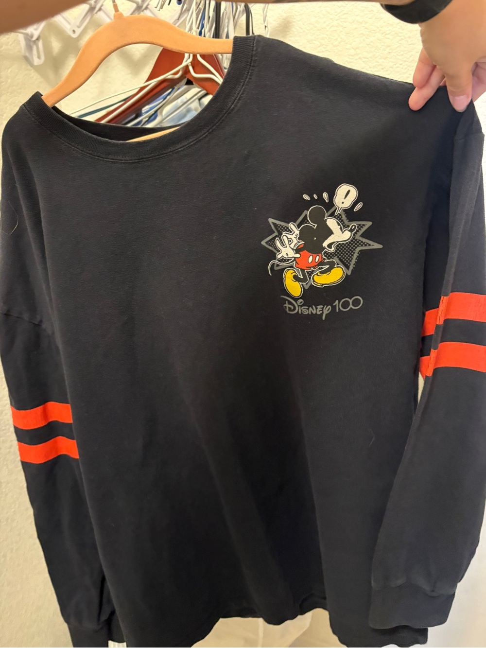 Disney 100 Adult Black Long-Sleeve Mickey Mouse Tee